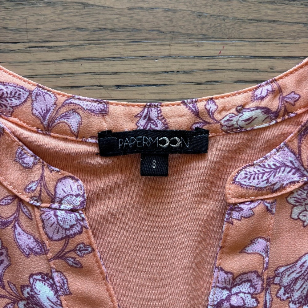 Paper Moon Womens Small Peach Floral Mixed Media Sleeveless V-Neck Tank Top S - Picture 2 of 5